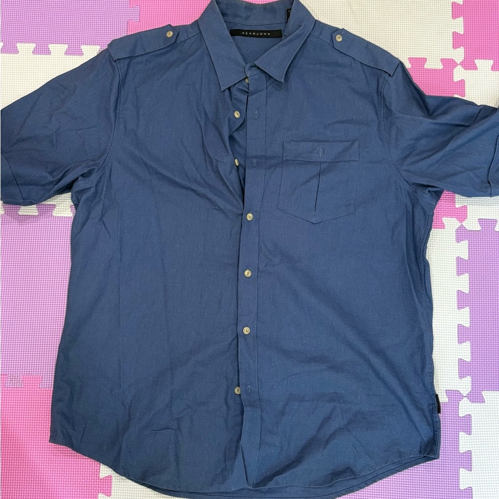 Sean John Navy Casual Button-Down Shirt